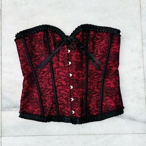 VTG Corset Bustier Red Black Lace Strapless Womens 3XL Gothic Whimsigoth Cosplay